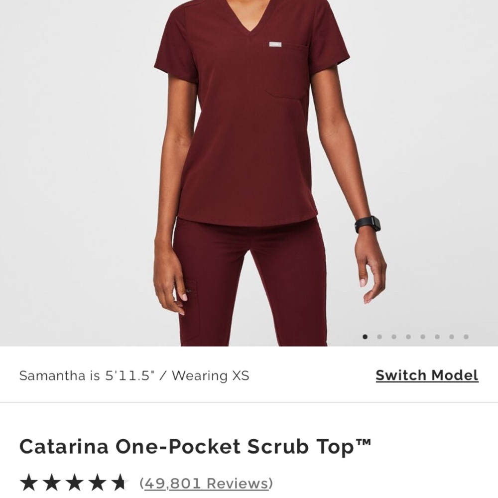 Catarina One-Pocket Scrub Top burgundy Small
